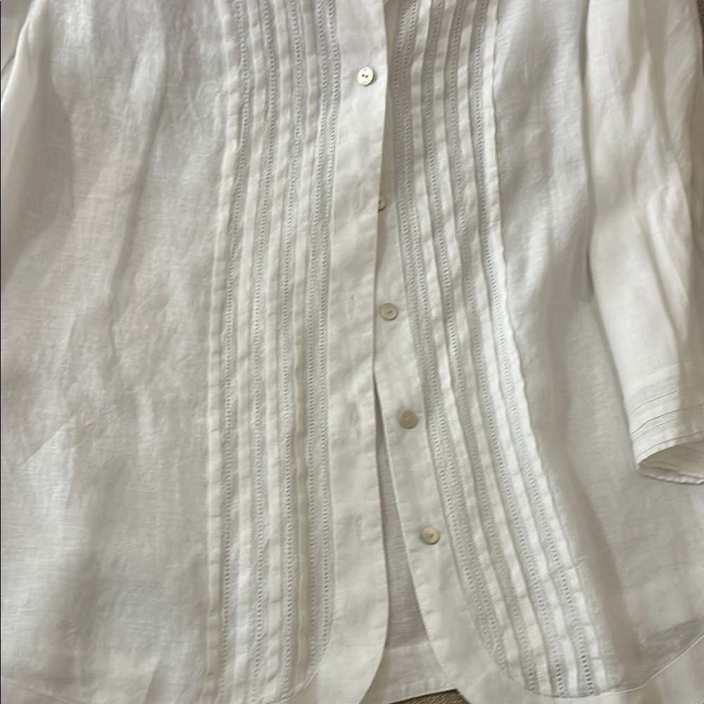 Fox Croft Size 18W 3/4 sleeve White linen Button-Up Blouse - Picture 5 of 10